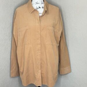 062 - Oat New York NWT Brown Notched Collar Button Down Shirt Corduroy Size L